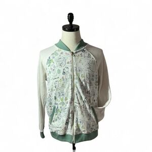 Disney Princess‎ Bomber Jacket M Green White Print Zip Up